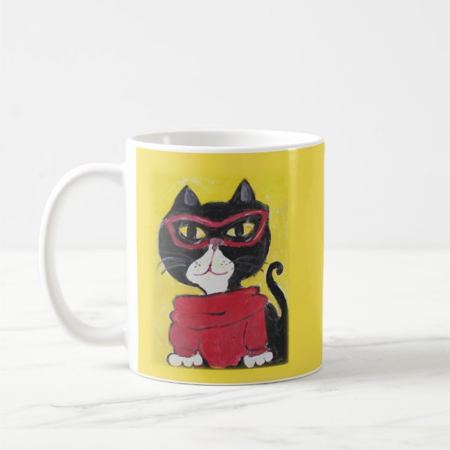 Mug Indie Folk Art Turtleneck Peinture Chat amusant (Gauche)