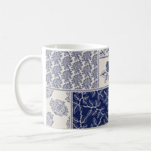 Mug Indigo Bleu Beige Floral Patchwork