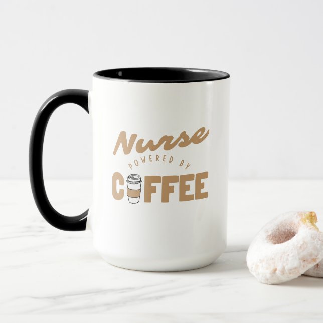 Mug Infirmière alimentée par le café drôle (Avec donut)