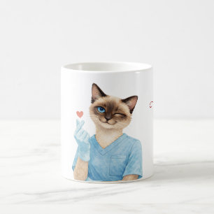 Mug Infirmière Chat avec Mini Cœur envoyant Amour