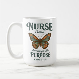 Mug Infirmière chrétienne Romains 8:28 Papillon Foi