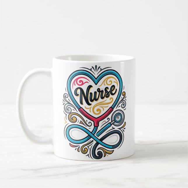 Mug Infirmière Cœur Stéthoscope Dessin de Gravure Vint (Gauche)