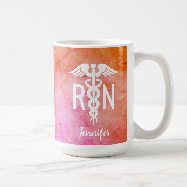 Mug Infirmière colorée RN Pink Aquarelle personnalisée (Droite)