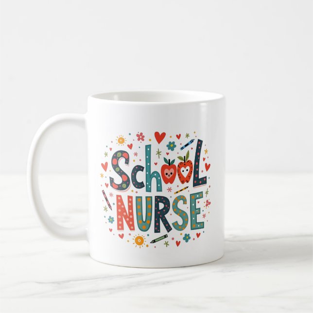 Mug Infirmière de l'école - Amusants Conception coloré (Gauche)