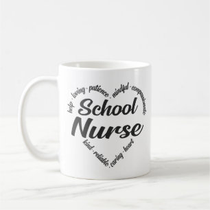 Mug Infirmière de l'école Coeur Mot Cloud