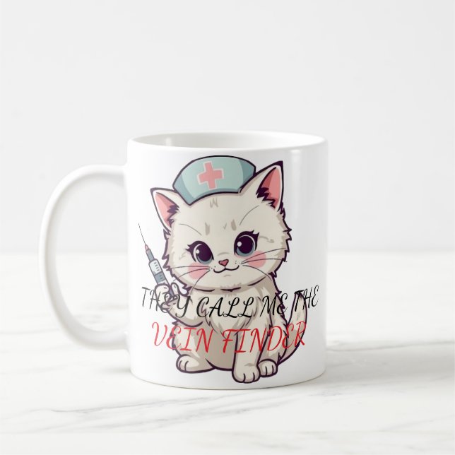 Mug Infirmière Drôle Chat Trouveur de Veines Personnal (Gauche)