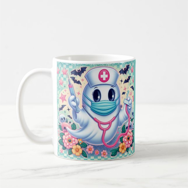 Mug Infirmière fantôme de dessin animé éffrayante : Ar (Gauche)