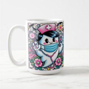 Mug Infirmière fantôme d'Halloween avec masque et seri