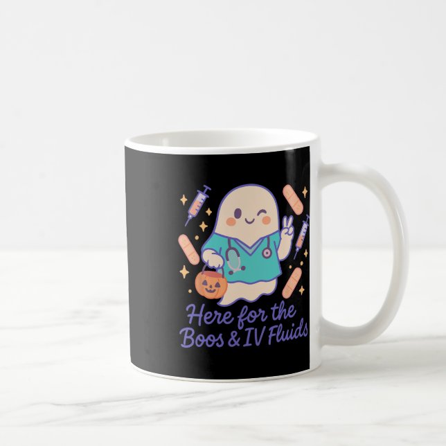 Mug Infirmière Halloween Ghost Ici Pour Les Boos Et Iv (Droite)