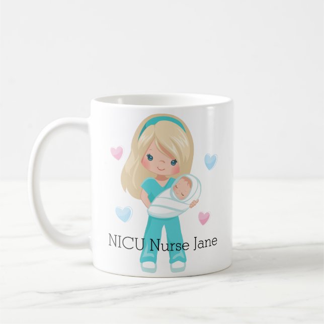 Mug Infirmière personnalisée des cheveux blonds NICU (Gauche)