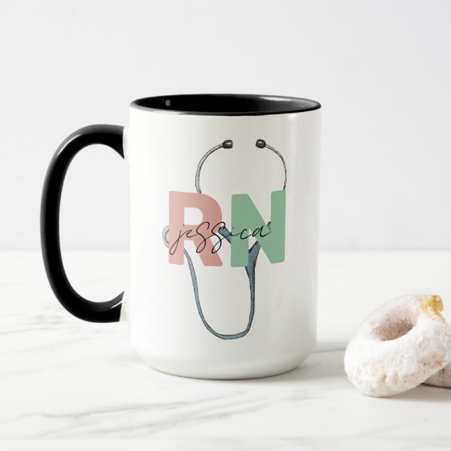Mug Infirmière personnalisée Retro Personnalisé Nom RN (Avec donut)