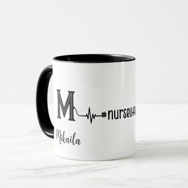 Mug Infirmière personnalisée Stethoscope Monogramme Mé (Devant gauche)