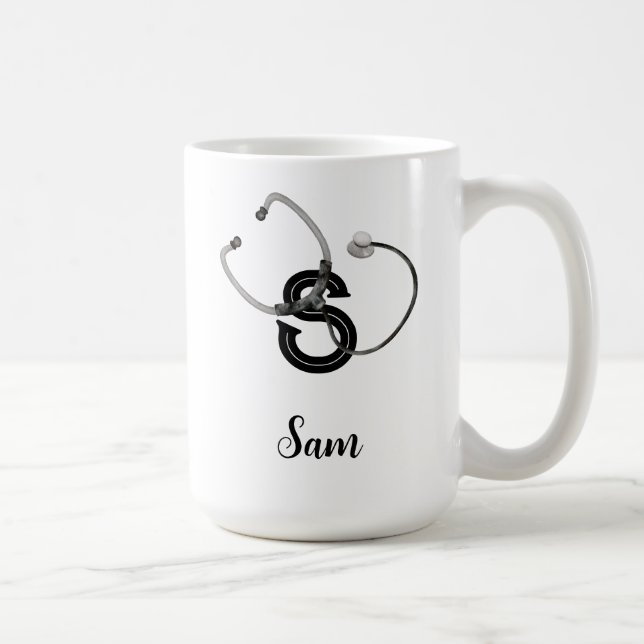 Mug Infirmière personnalisée Stethoscope Monogramme mo (Droite)