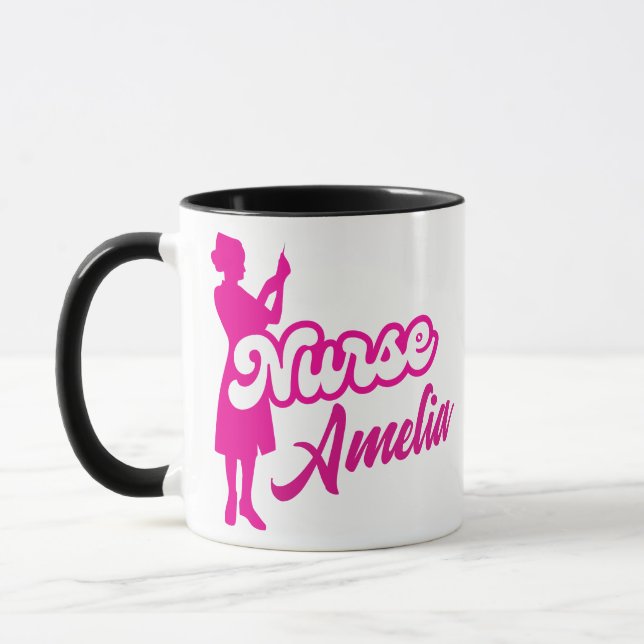 Mug Infirmière poupée rose personnalisée (Gauche)