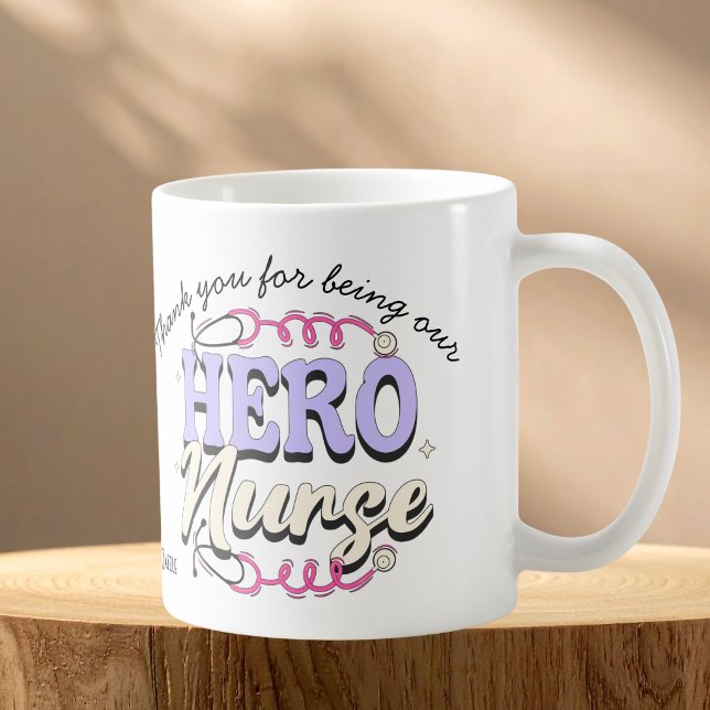 Mug Infirmière Reconnaissance Violet Typographie PERSO (Customize add a personal Thank you to the loving nurse in your on this mug)