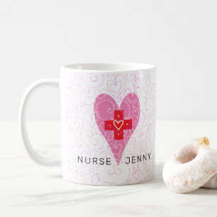 Mug Infirmière Rouge Coeurs Rose Personnalisé