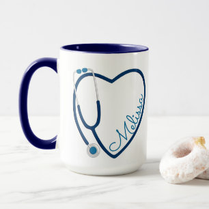 Mug Infirmière Stethoscope Coeur Bleu Café Amusant