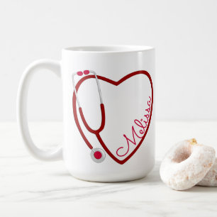 Mug Infirmière Stethoscope Coeur Café Rouge Fun Valent