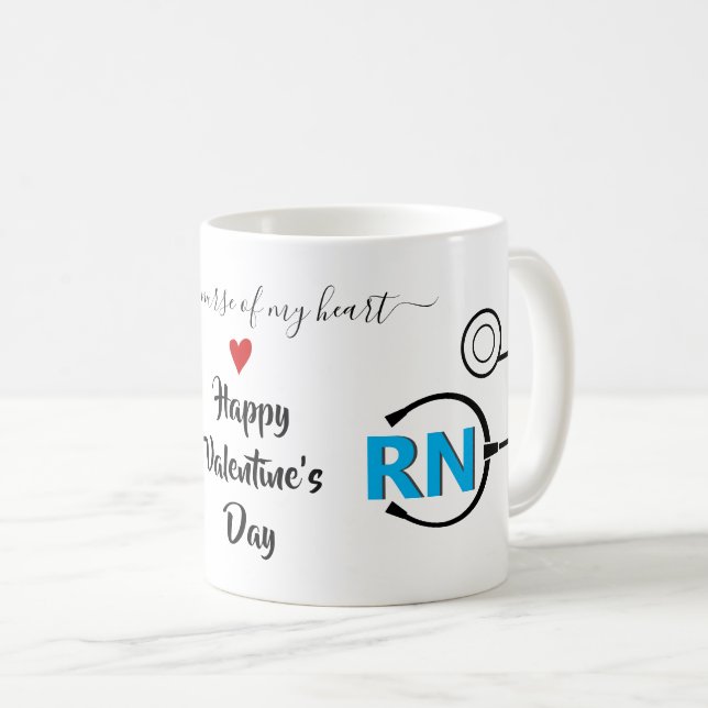 Mug Infirmière stéthoscope Valentines jour bleu RN (Devant droit)