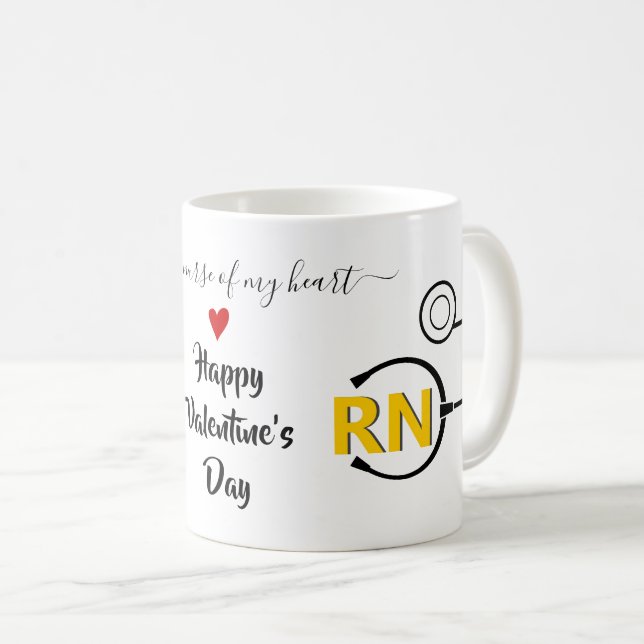 Mug Infirmière stéthoscope Valentines jour jaune RN (Devant droit)