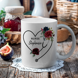 Mug Infirmière sur mesure Stethoscope Floral Coeur