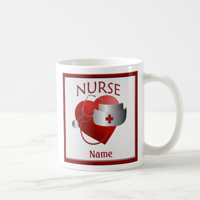 Mug Infirmières ayant un coeur sur mesure Nom de l'inf (Droite)