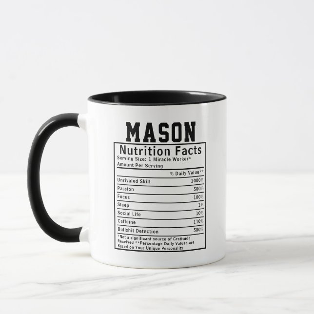 Mug Informations nutritionnelles drôles pour maçon Con (Gauche)