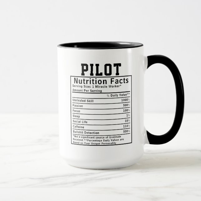 Mug Informations nutritionnelles drôles pour pilote Ca (Droite)