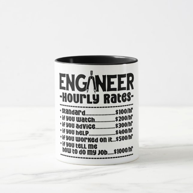 Mug Ingénieur drôle Tarifs horaires (Centre)