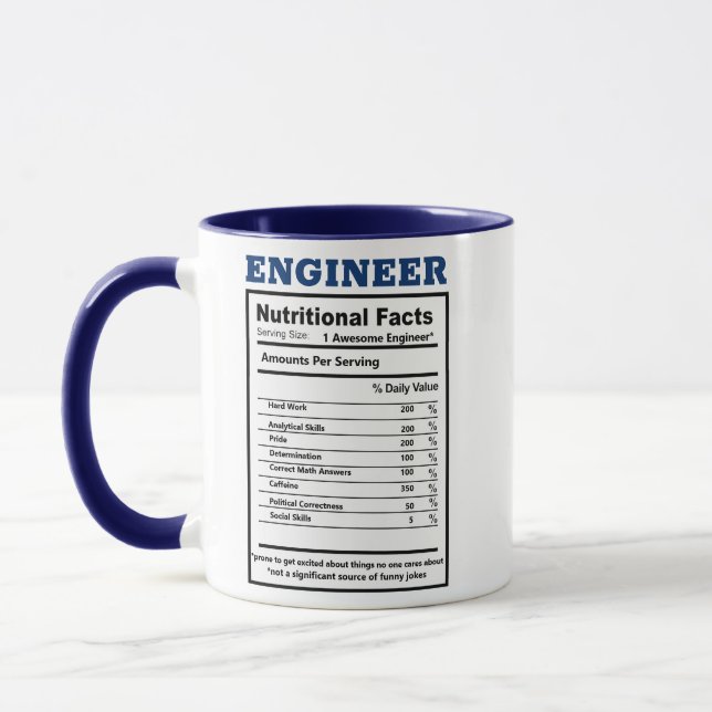 Mug Ingénieur Hipster Faits nutritionnels Blagues Pun  (Gauche)