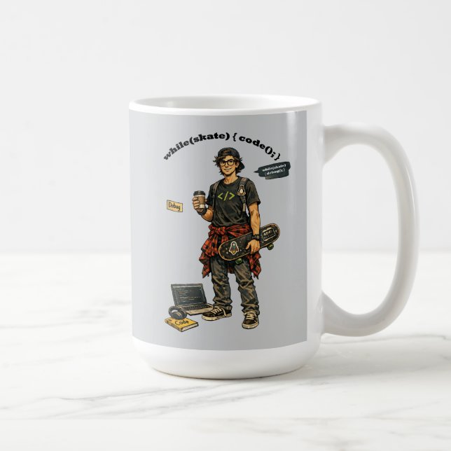 Mug Ingénieur logiciel Codeur qui fait du skateboard U (Droite)