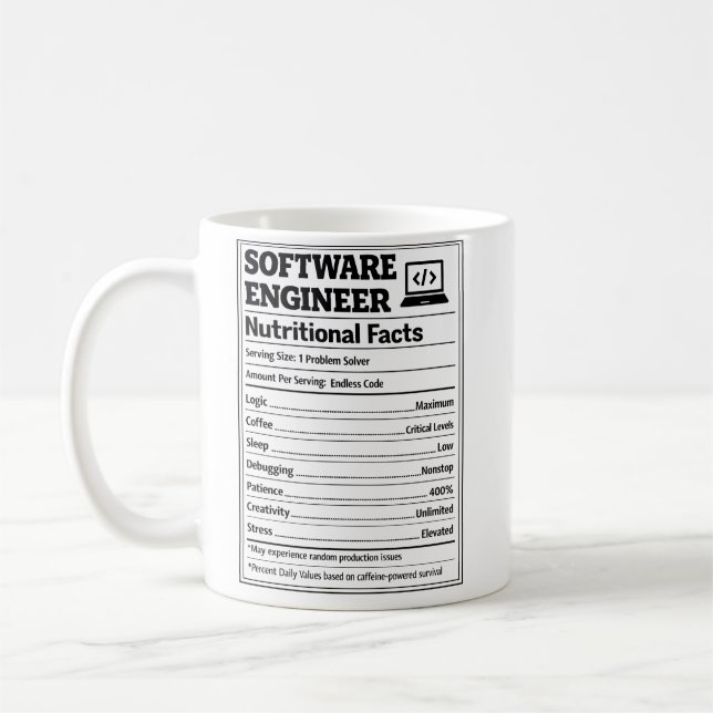 Mug Ingénieur logiciel faits nutritionnels drôle de co (Gauche)