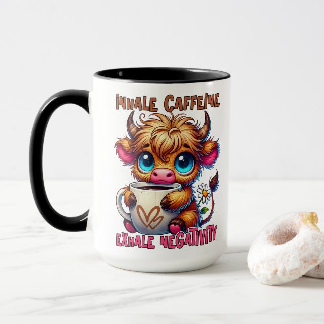 Mug Inhaler de la caféine, exhaler la négativité  (Avec donut)