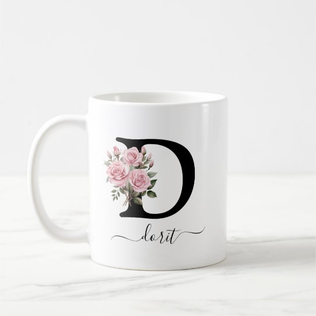 Mug Initial D Roses Roses Florales Fleurs Monogramme N (Gauche)