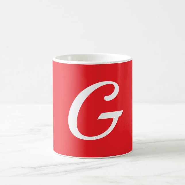 Mug Initial Letter Monogram Red White Plain Simple (Centre)