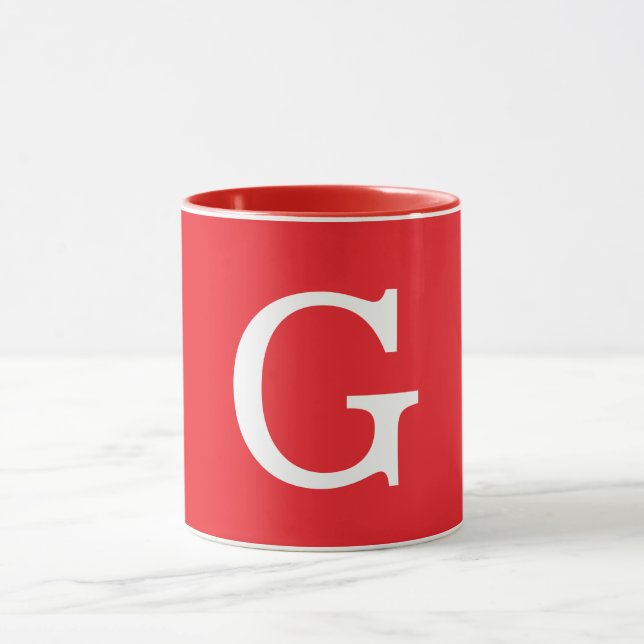 Mug Initial Letter Monogram Red White Plain Simple (Centre)