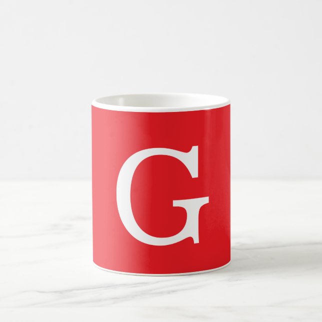 Mug Initial Letter Monogram Red White Plain Simple (Centre)