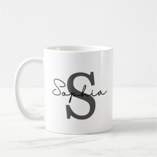 Mug initial personnalisé, initiale subtile et nom