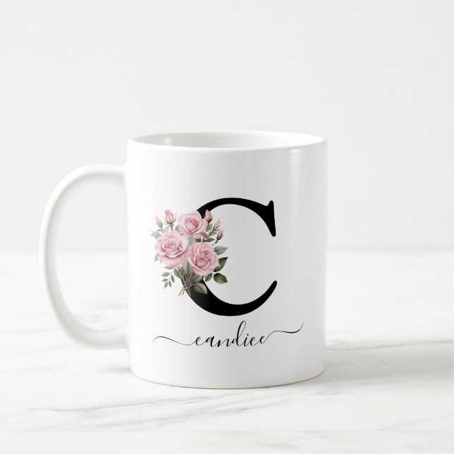 Mug Initiale C Roses Roses Florales Fleurs Monogramme  (Gauche)