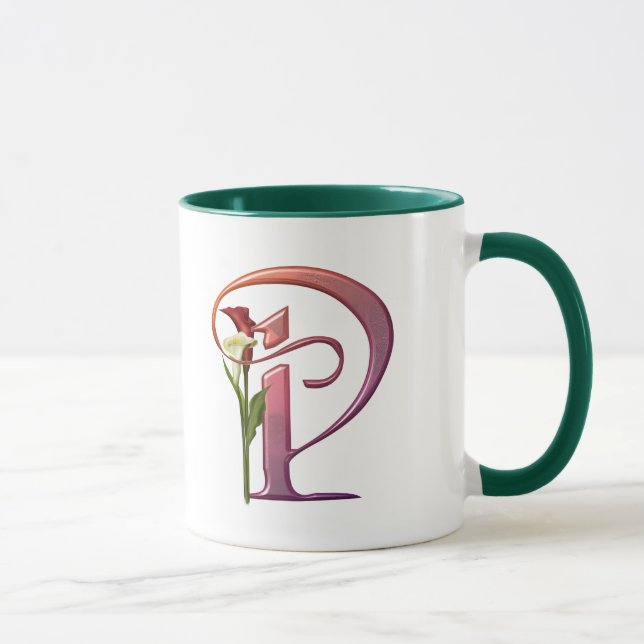 Mug Initiale colorée P de calla (Droite)