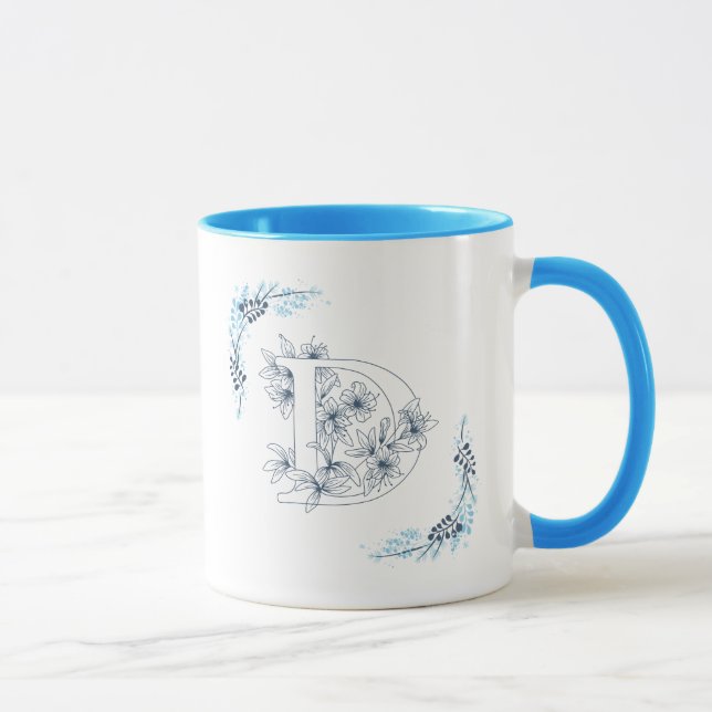 Mug Initiale "D" Blue Monogram Calme Floral Café (Droite)