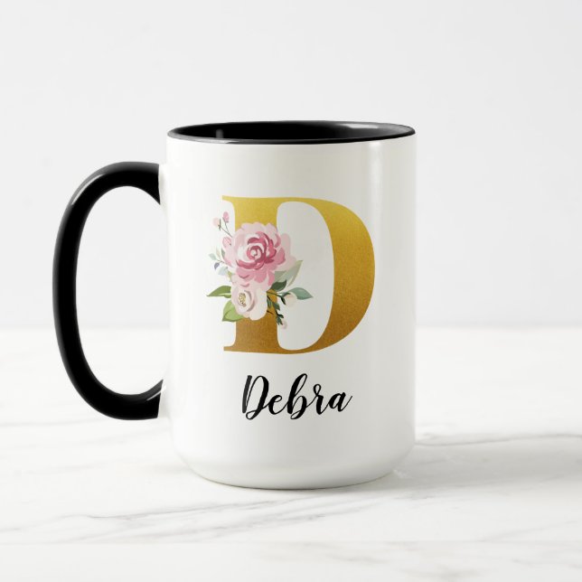 Mug Initiale de nom en monogramme floral personnalisé (Gauche)