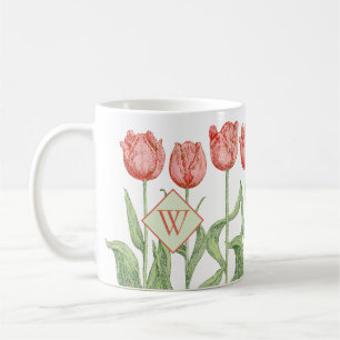 Mug Initiale décorée d'un monogramme florale de tulipe