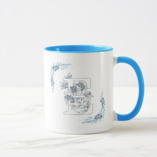 Mug Initiale "E" Blue Monogram Calme Floral Café