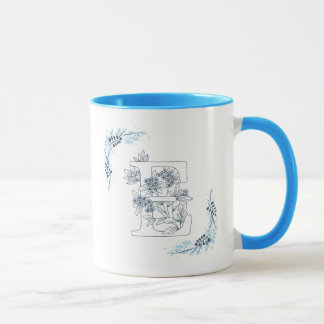 Mug Initiale "E" Blue Monogram Calme Floral Café