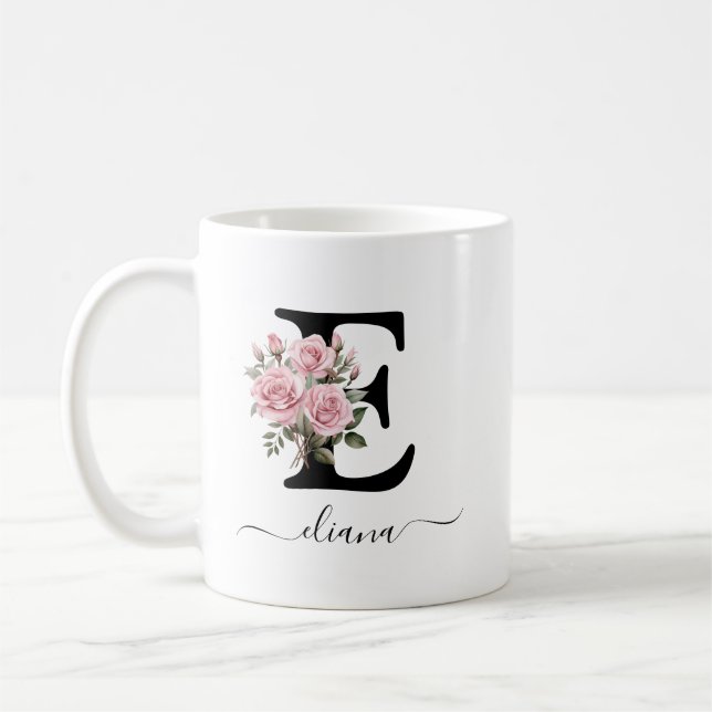 Mug Initiale E Roses Roses Fleuris Fleurs Monogramme N (Gauche)