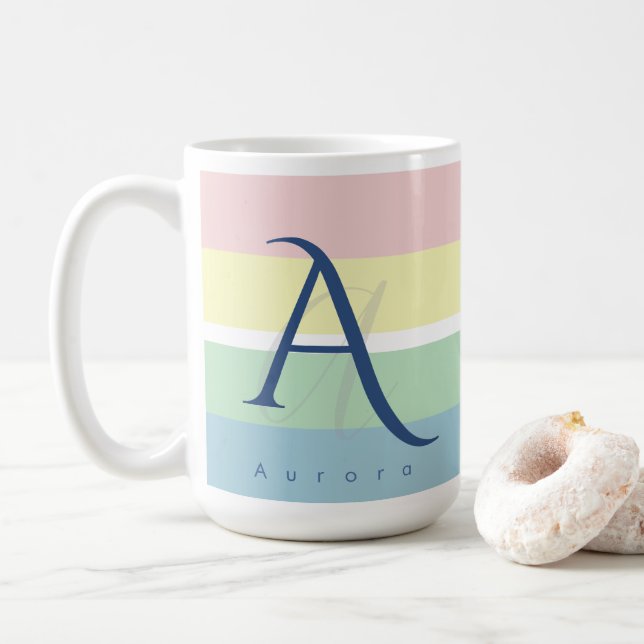 Mug Initiale et nom personnalisé en blocs de couleurs  (Avec donut)