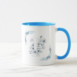 Mug Initiale "F" Blue Monogram Calme Floral Café