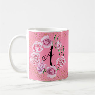 Mug Initiale féminine rose chique de roses