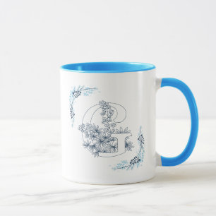 Mug Initiale "G" Blue Monogram Calme Floral Café